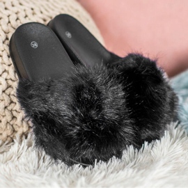 SHELOVET Papuci confortabili din blană negru 1