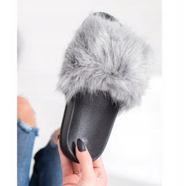 SHELOVET Papuci confortabili din blană gri 1
