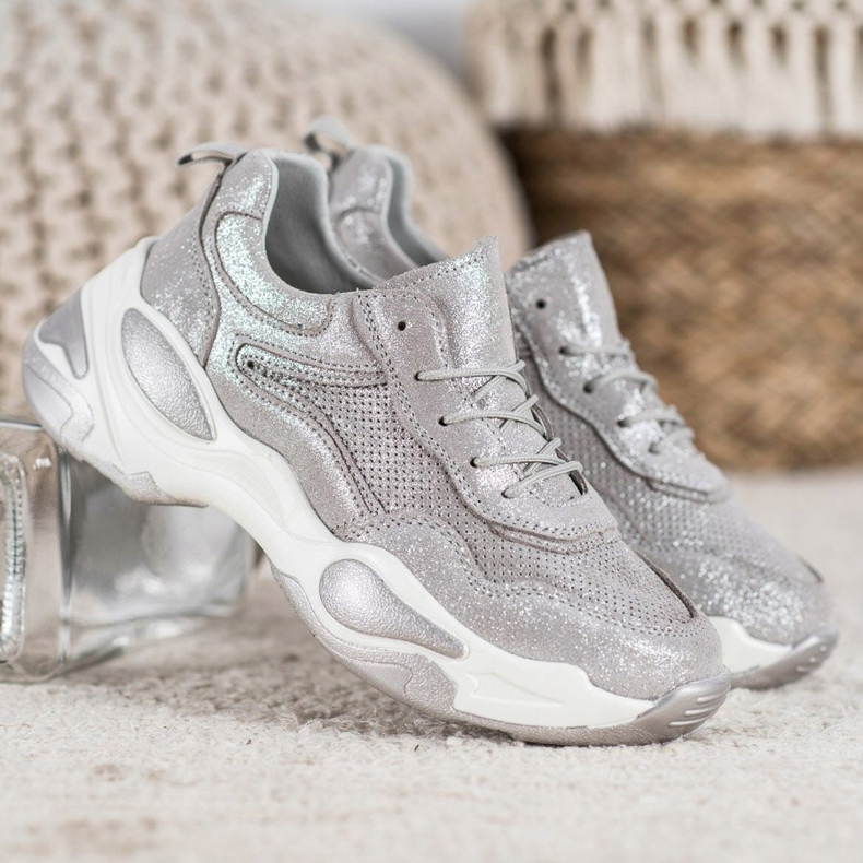 Goodin Adidași din piele argint gri 2