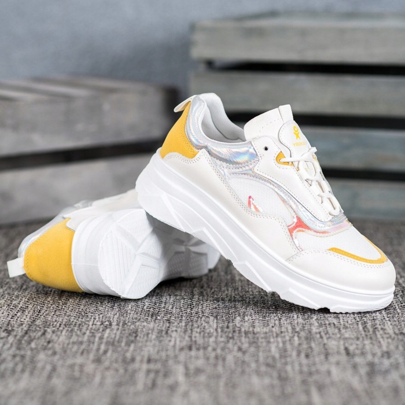 SHELOVET Adidași albi la modă galben 2