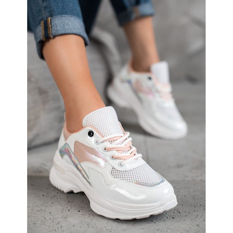 SHELOVET Adidași eleganți din piele ecologică alb multicolor 2 SHELOVET Adidași eleganți din piele ecologică alb multicolor 2