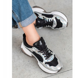 SHELOVET Adidași de modă cu efect Holo negru argint 1