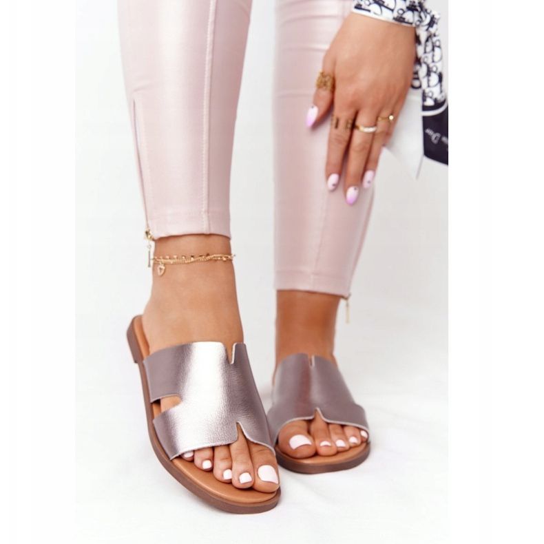 Papuci din piele Sergio Leone Sk 063 Silver argint 2