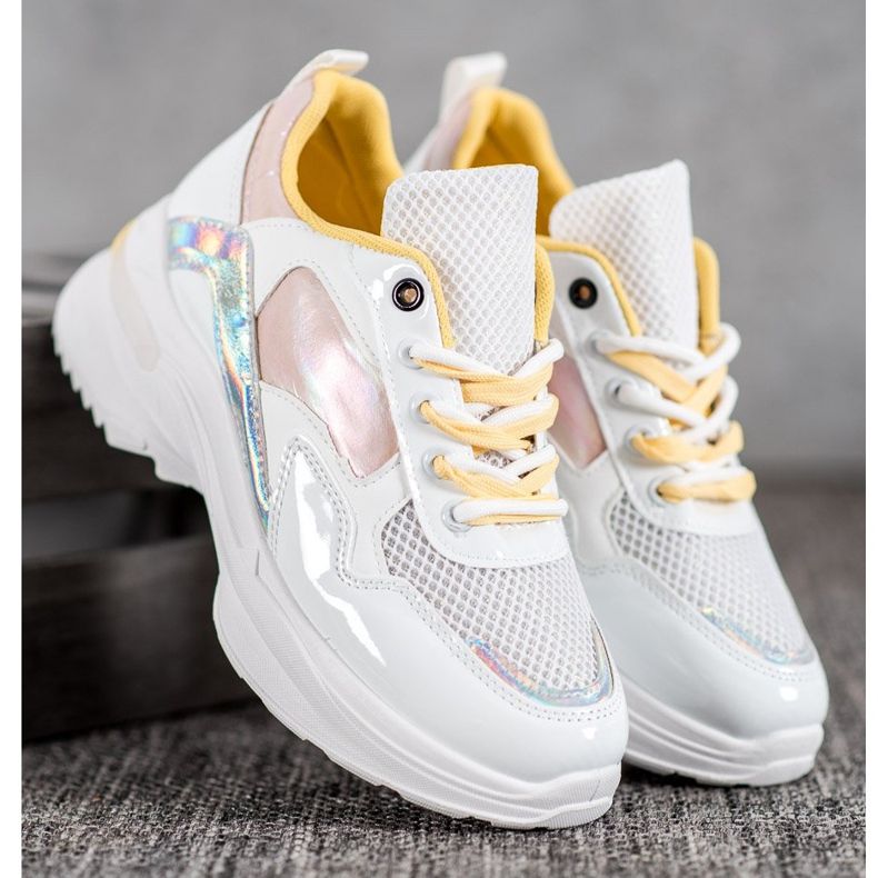 SHELOVET Adidași eleganți din piele ecologică alb multicolor 1