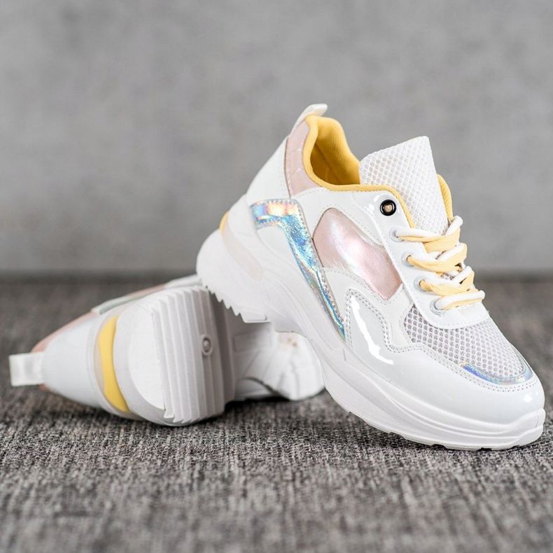 SHELOVET Adidași eleganți din piele ecologică alb multicolor 2