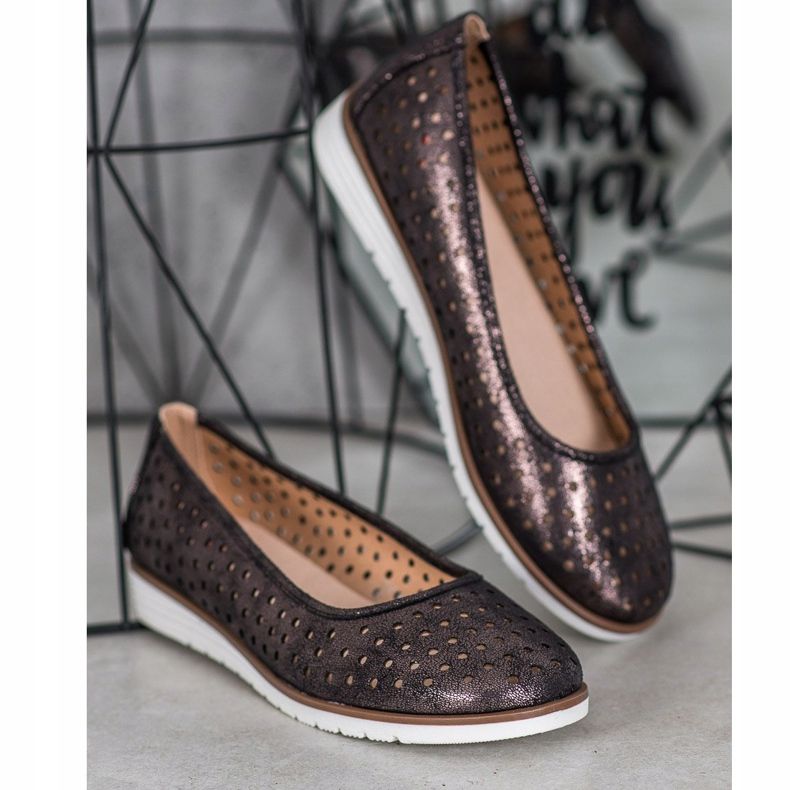 Kylie Ballerine ajurate cu sclipici maro 1