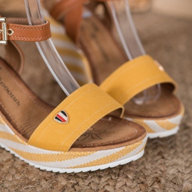 Goodin Sandale cu pană la modă maro multicolor galben 1 Goodin Sandale cu pană la modă maro multicolor galben 1