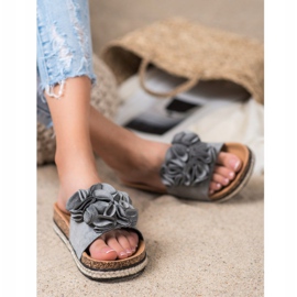 Papuci confortabili cu flori VINCEZA gri 1