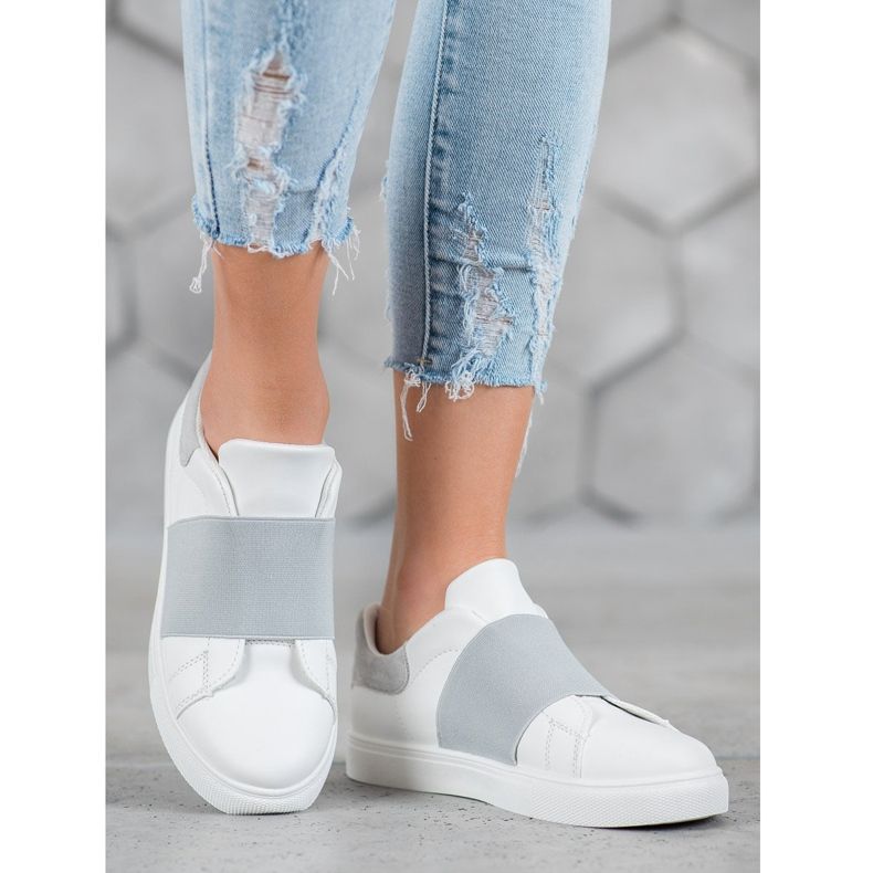 SHELOVET Pantofi alunecați cu bandă elastică alb gri 1 SHELOVET Pantofi alunecați cu bandă elastică alb gri 1