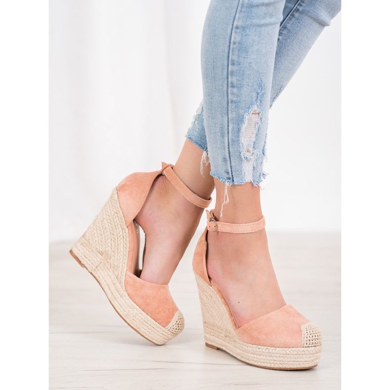SHELOVET Espadrile elegante pe pană roz 2