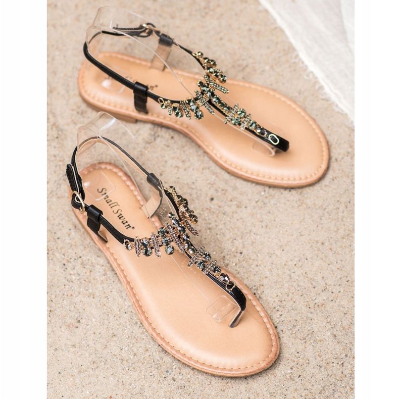 Small Swan Sandale elegante cu zirconiu cubic negru 1