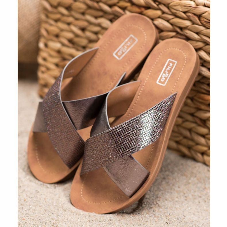 Filippo Papuci din piele ecologică strălucitoare gri 1