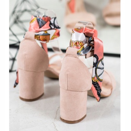 Evento Sandale din piele de căprioară cu panglică colorată roz multicolor 1
