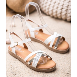 Weide Sandale elegante din piele ecologică alb gri 1