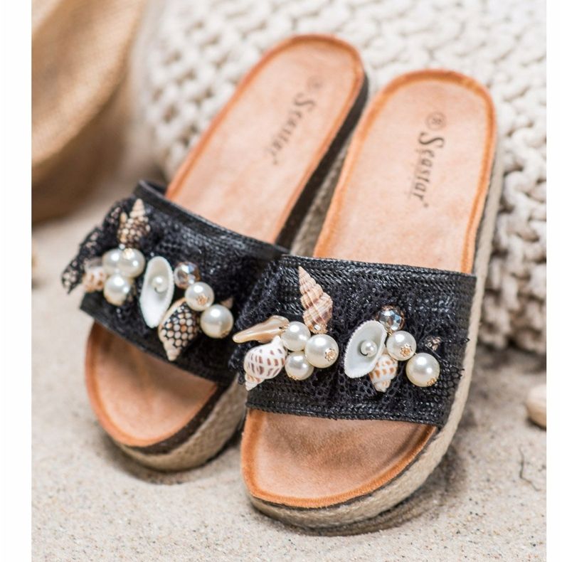 Seastar Papuci eleganți cu plasă negru 1