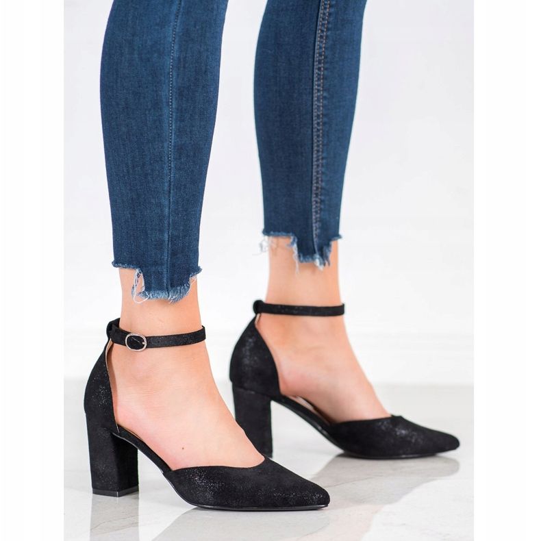 W. Potocki Pompe din piele de căprioară în Spitz negru multicolor 1