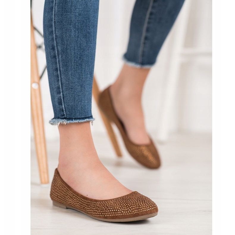 Diamantique Balerini din piele de căprioară cu cristale maro 1