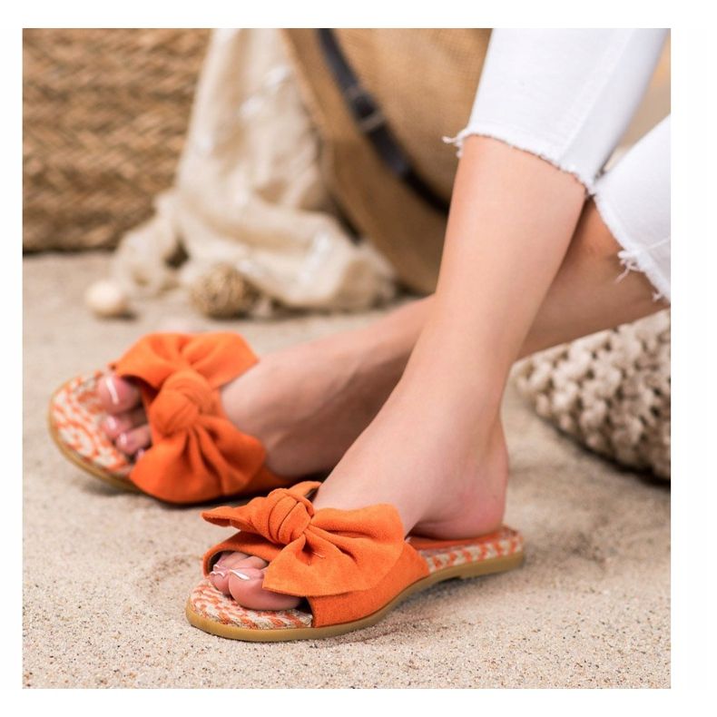 Renda Papuci eleganți cu arc portocale 2