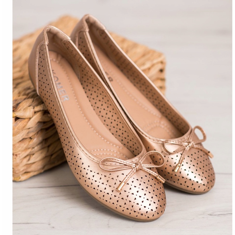 SHELOVET Balerină ajurată cu piele ecologică de aur 1