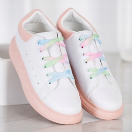 SHELOVET Adidași cu șireturi colorate alb roz 1