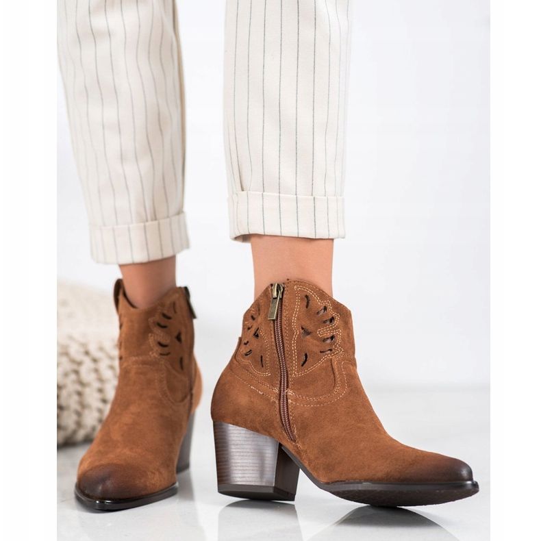 Cizme de cowboy ajurate VINCEZA maro 2