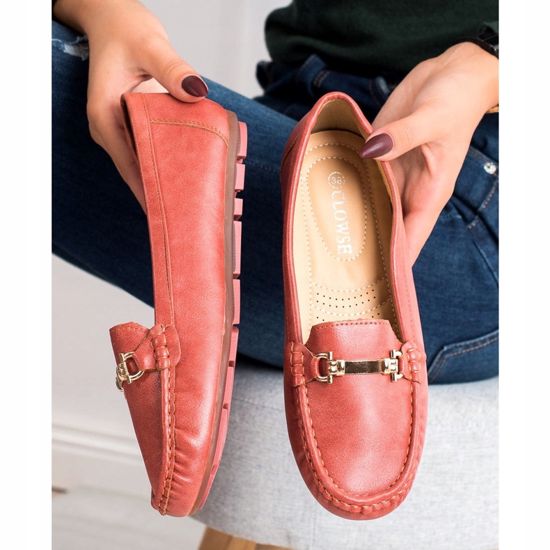 Clowse Mocasini roșii cu ornament roșu 1 Clowse Mocasini roșii cu ornament roșu 1