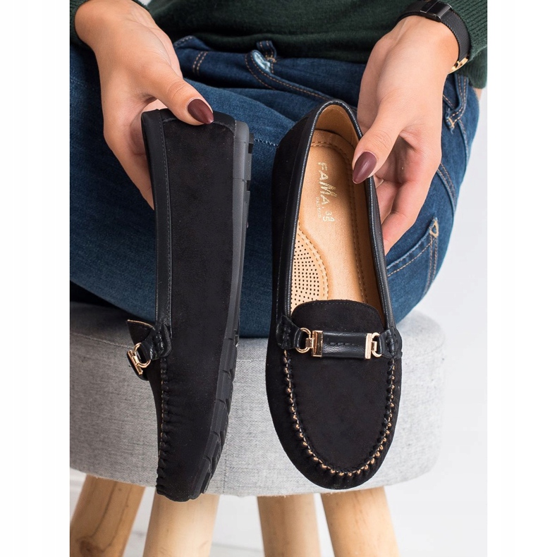 Fama Mocasini din piele de căprioară negru 2