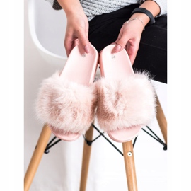 SHELOVET Papuci confortabili din blană roz 1