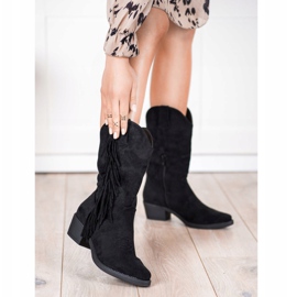 Diamantique Cizme de cowboy cu franjuri negru 1