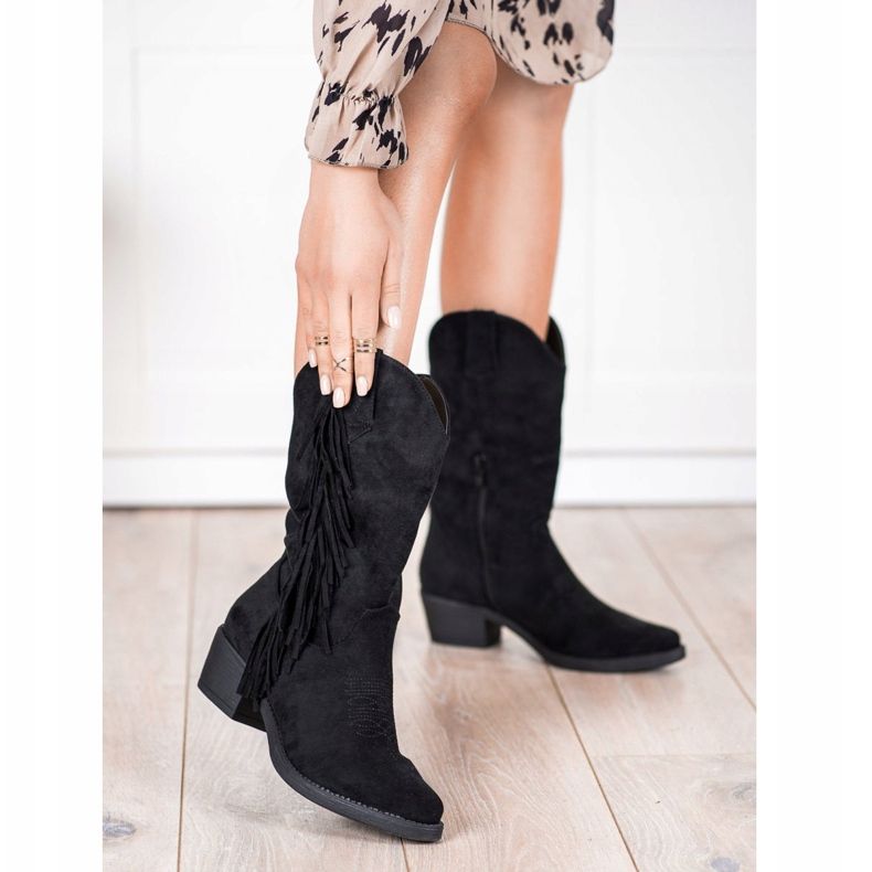 Diamantique Cizme de cowboy cu franjuri negru 1