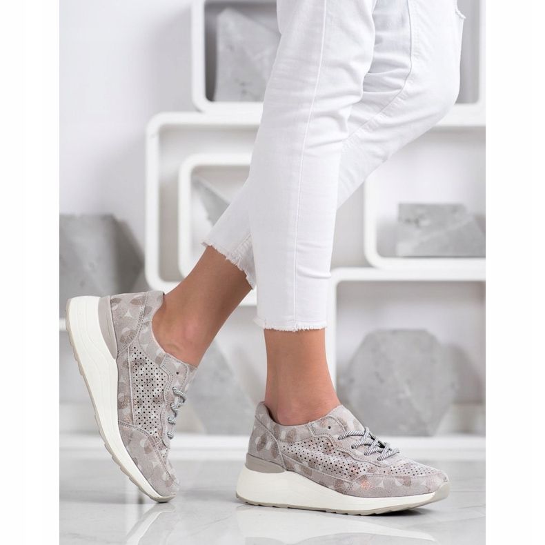 Goodin Adidași eleganți din piele bej maro de aur 1