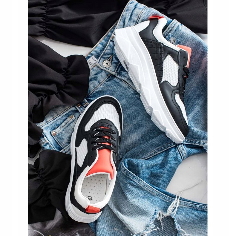 SHELOVET Adidași casual din piele ecologică alb negru 1