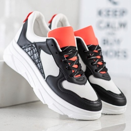 SHELOVET Adidași casual din piele ecologică alb negru 2