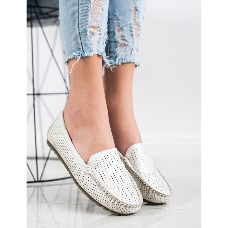 Kylie Mocasini casual cu ajur alb 1 Kylie Mocasini casual cu ajur alb 1