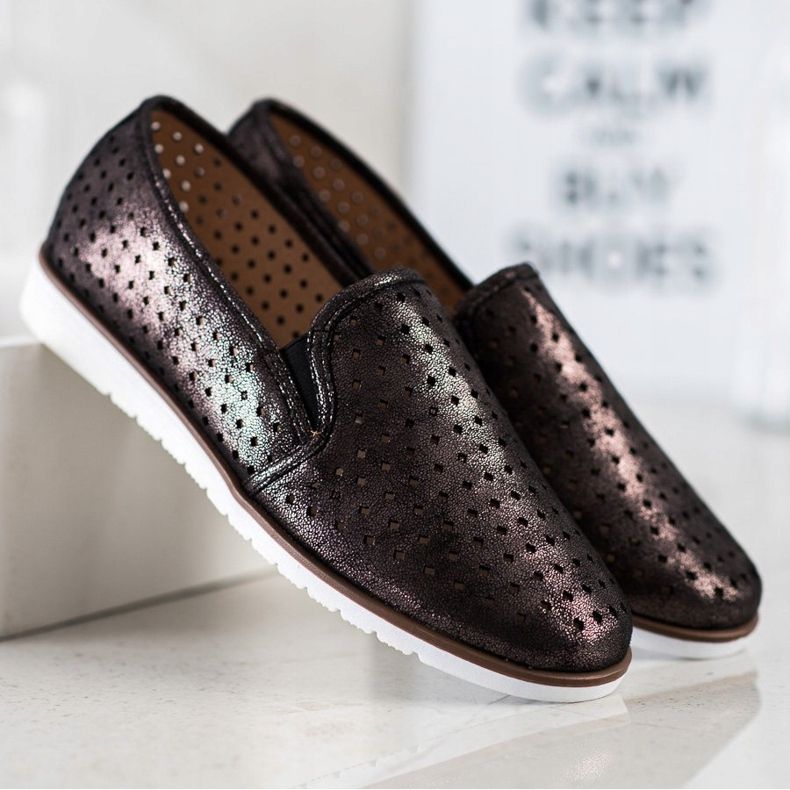 Kylie Slipons ajurati stralucitori maro 1