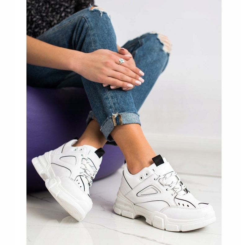 SHELOVET Adidași albi la modă negru 1