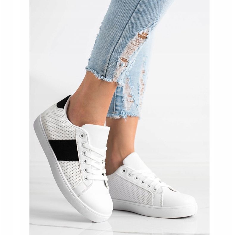 SHELOVET Adidași ajurati cu piele ecologică alb 1