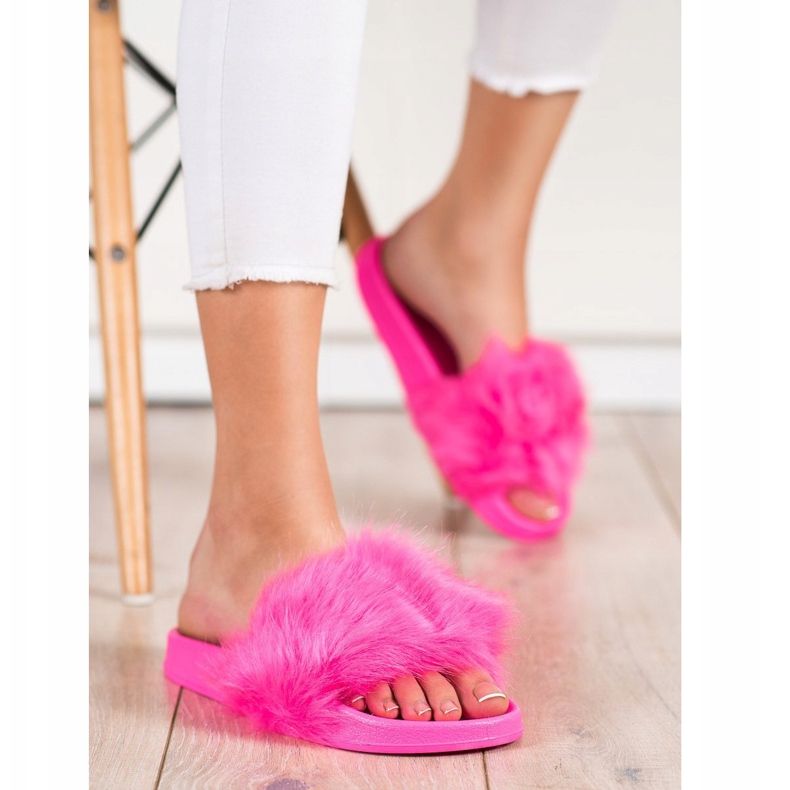 SHELOVET Papuci din cauciuc cu blană roz 2
