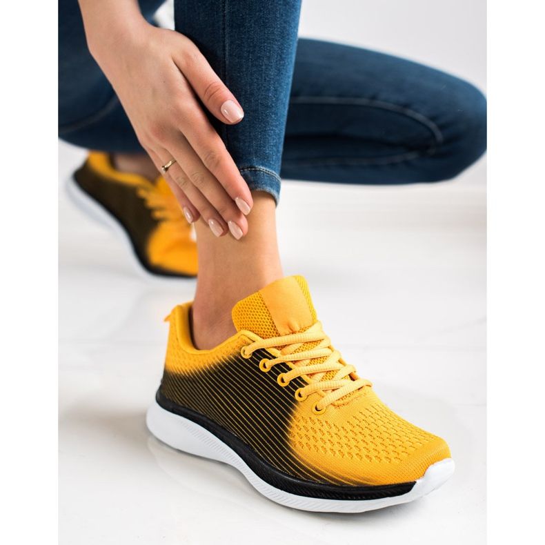 Bona Adidași sportivi ușori negru galben 2