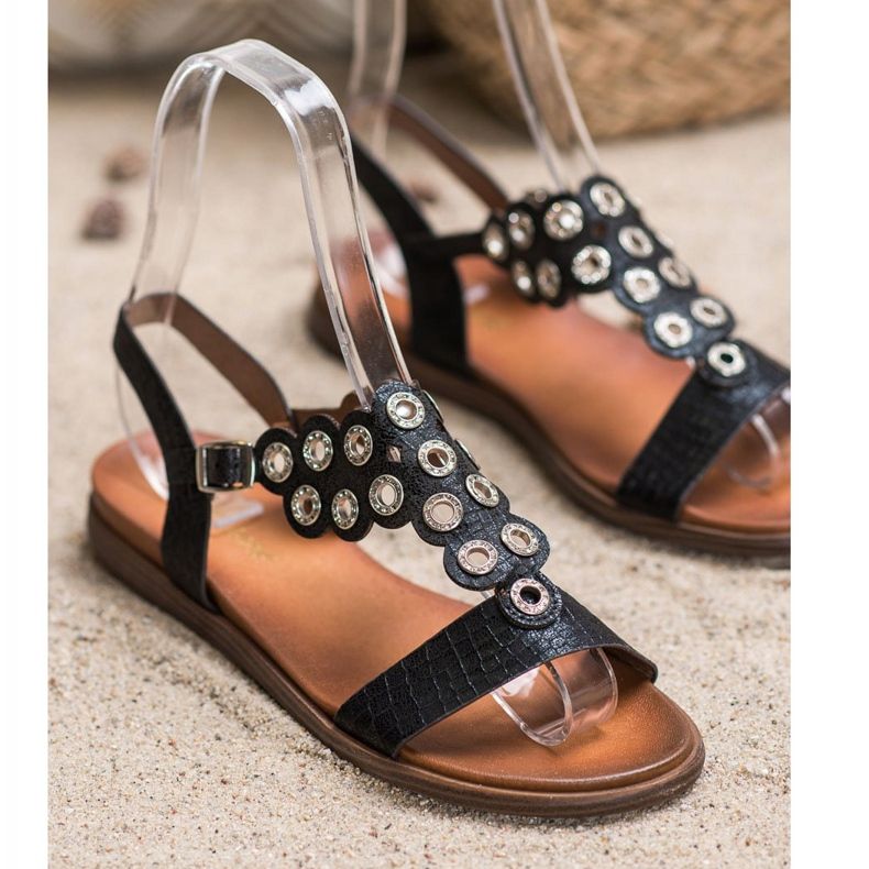 Sergio Leone Sandale elegante cu zirconiu cubic negru 1