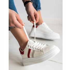 SHELOVET Adidași cu inserții din piele de căprioară alb 2