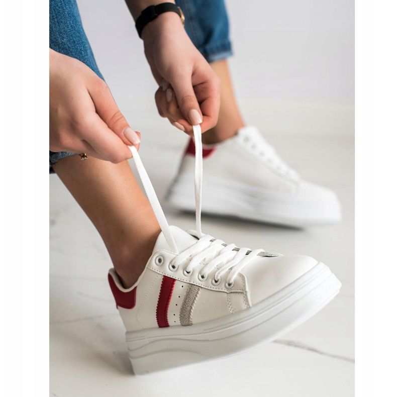 SHELOVET Adidași cu inserții din piele de căprioară alb 2