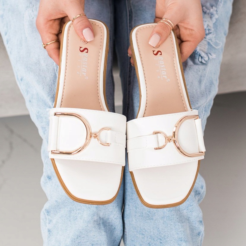 Seastar Papuci eleganti cu ornament alb 1