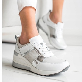 Adidași din piele cu sclipici VINCEZA alb argint 2