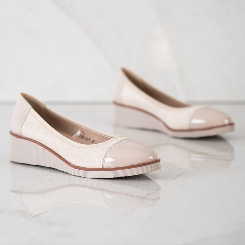 VINCEZA balerini cu toc bej 1