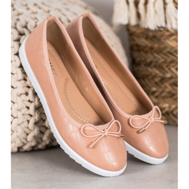 SHELOVET Balerini din piele ecologică maro 2