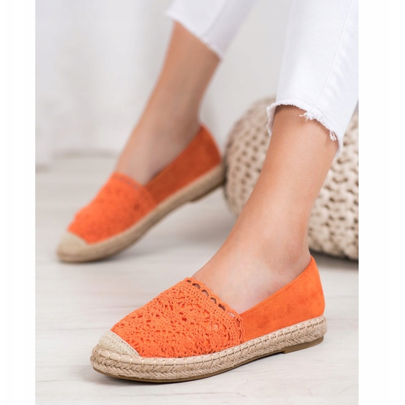 Small Swan Espadrile din piele intoarsa cu dantela portocale 1