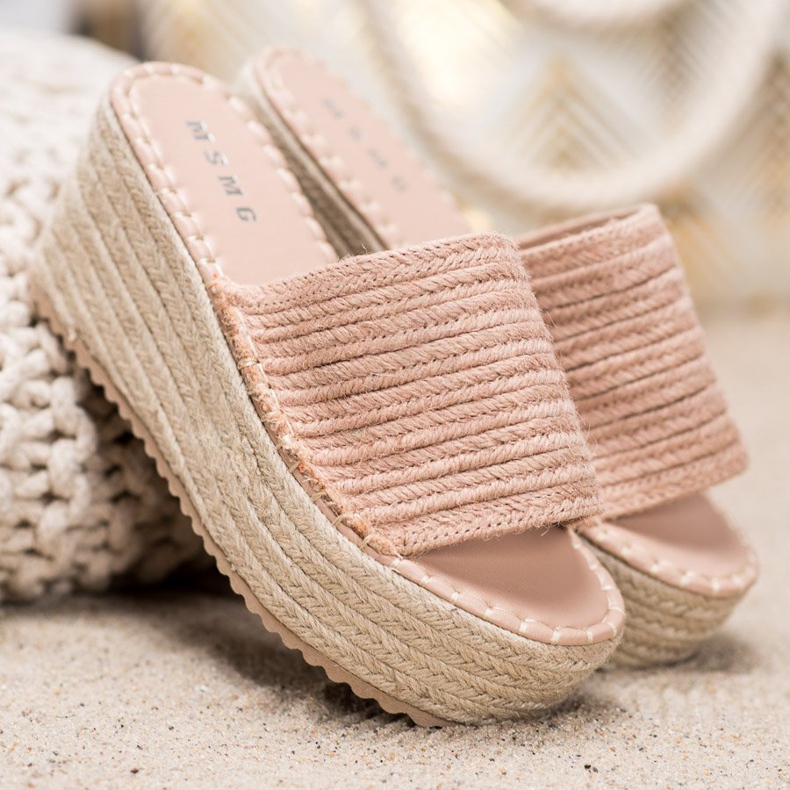 SHELOVET Sandale cu pene împletite roz 1