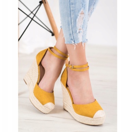 SHELOVET Espadrile înalte pe pană galben 1