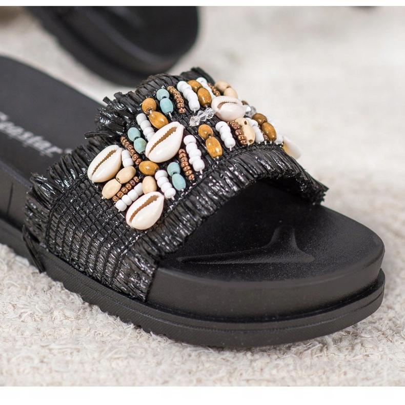 Seastar Papuci negri cu scoici negru 1